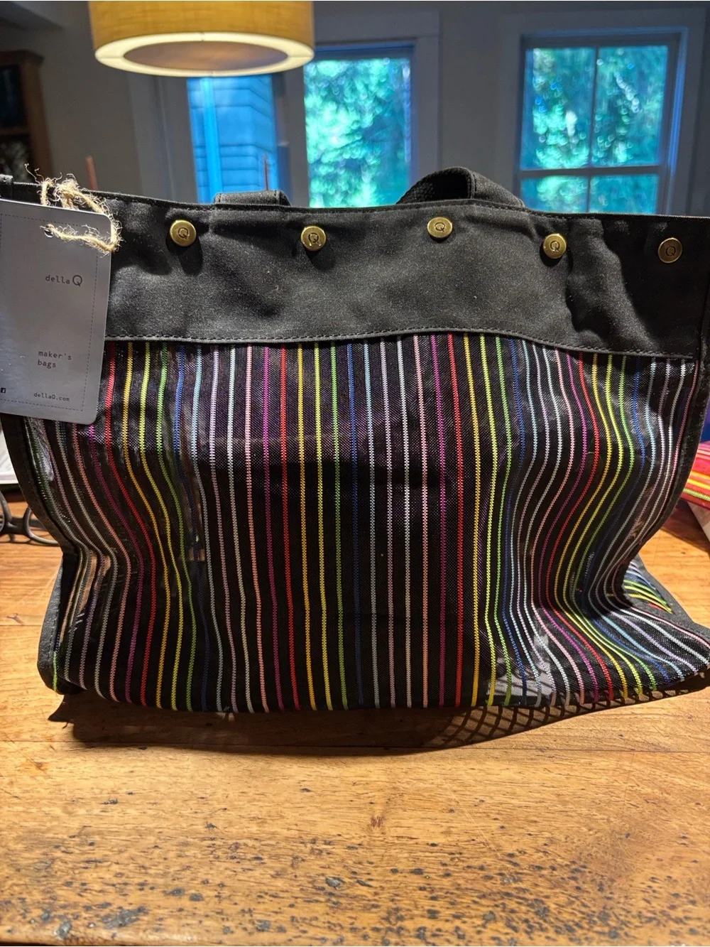 Dell Black Tote with Multicolored Vertical Stripes